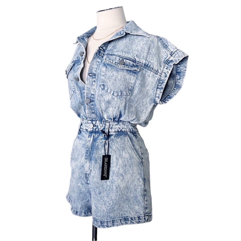 New BLANK NYC Cotton Denim Romper in Head Backstage Blue Sz M - Picture 7 of 15
